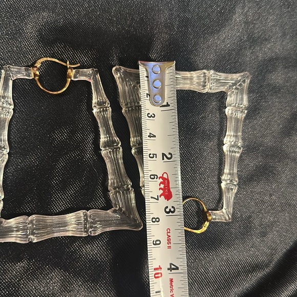 Gold & Honey Clear Lucite Bamboo Hoop Earrings - Picture 4 of 5